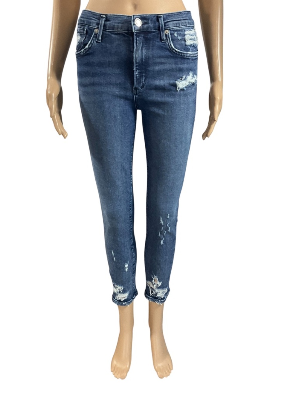 AGOLDE Distressed Skinny Jeans Size 27 Cropped Ankle Blue